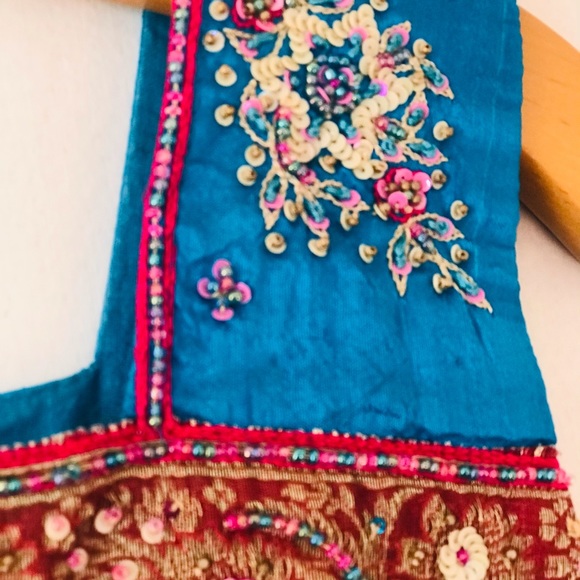 Vintage Heavily Beaded Aqua Turquoise Iridescent Indian Kurta Tunic Gems Dress. - Picture 3 of 13